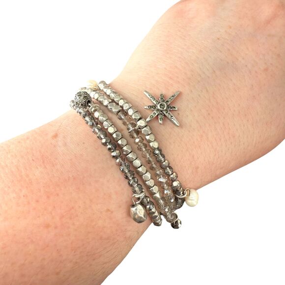 J. Jill Multi-Strand Beaded Bracelet Metal Starburst Pearl Pave Charms Magnetic - Picture 6 of 12